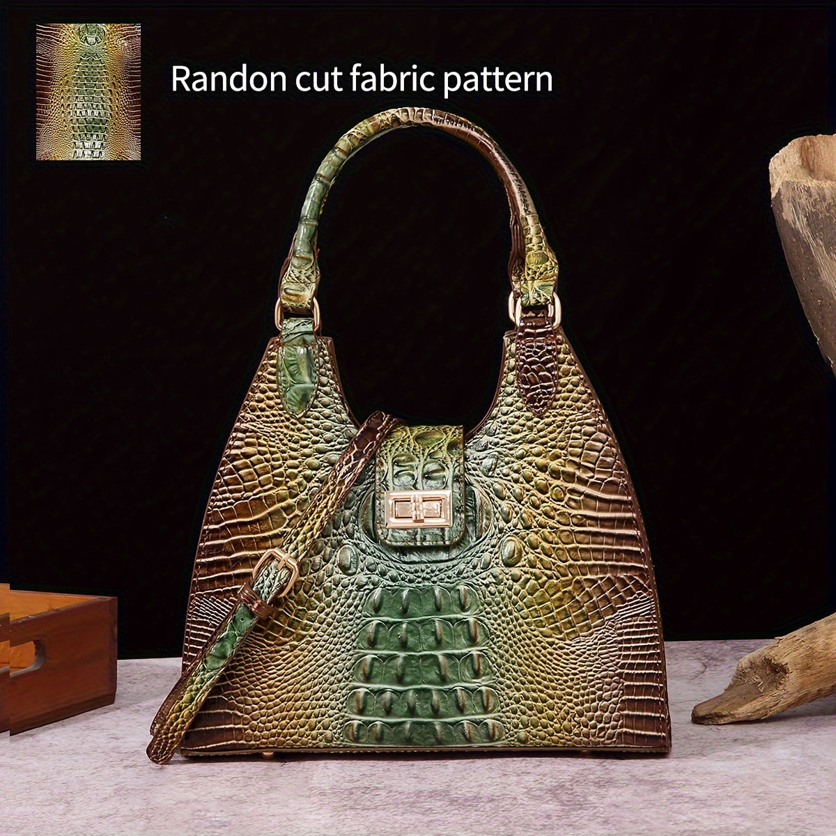 Trendy Colorful Crocodile Pattern Shoulder Bag, Portable Turnlock Handbag, Perfect Crossbody Bag For Everyday Use